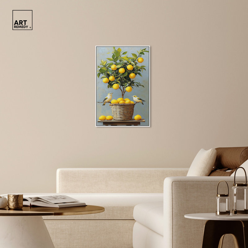 «Lemon Orchard Duet», art mural, H 37 po x l 25 po, Cadre blanc