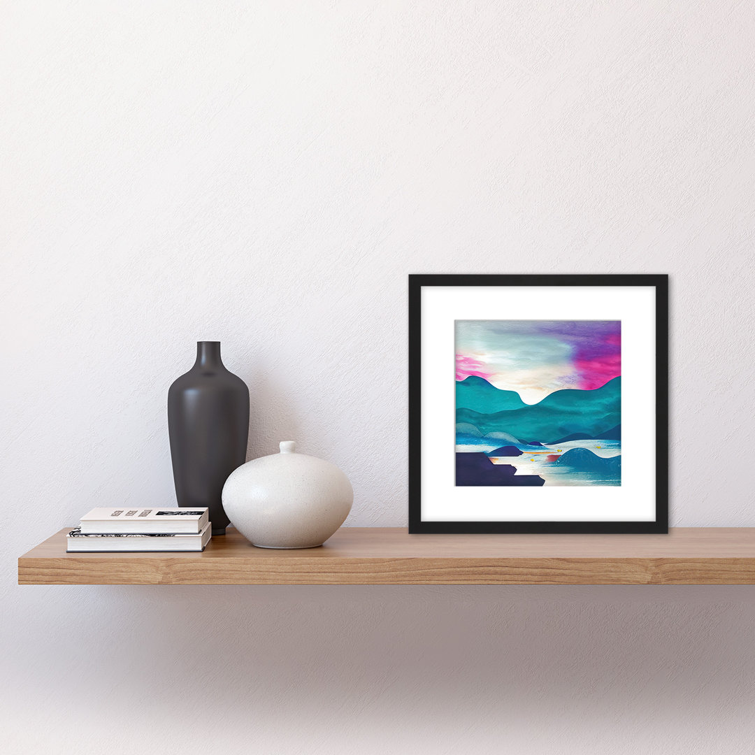 River Landscape Hills Sunset Watercolour - Single Picture Frame Painting