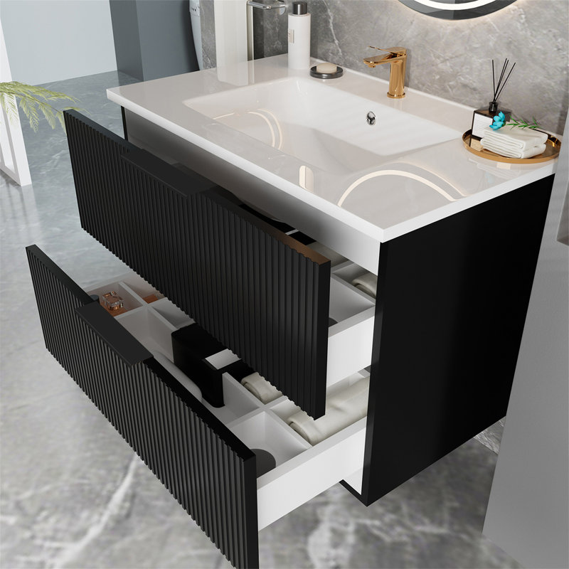 Meuble-lavabo 30 po avec lavabo en céramique, Noir mat