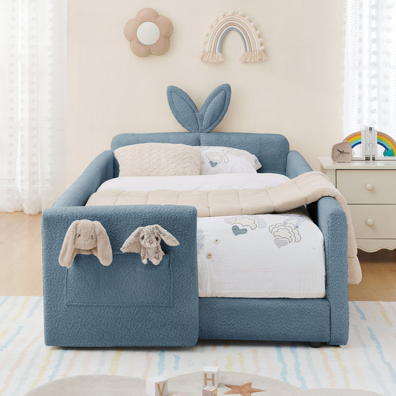 Lit plateforme tapissier Storage, Bleu ciel, Lit simple