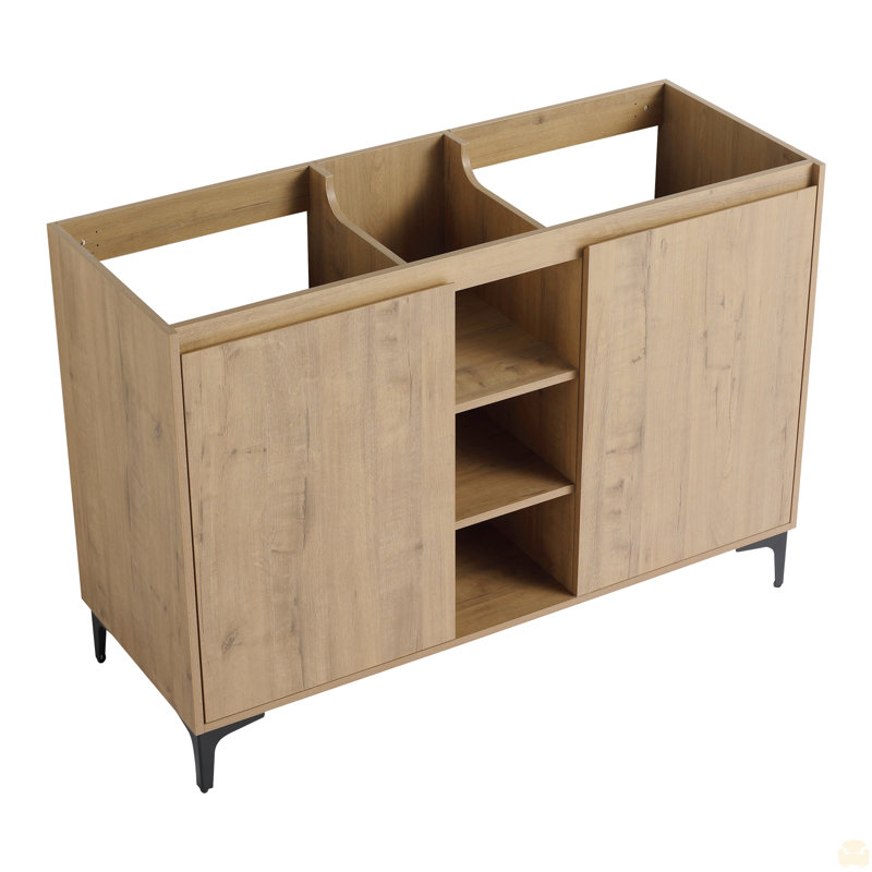 Portes à fermeture en douceur et support de rangement ouvert, meuble-lavabo autoportant de 48 pouces (meuble-lavabo seulement, excluant l'évier)