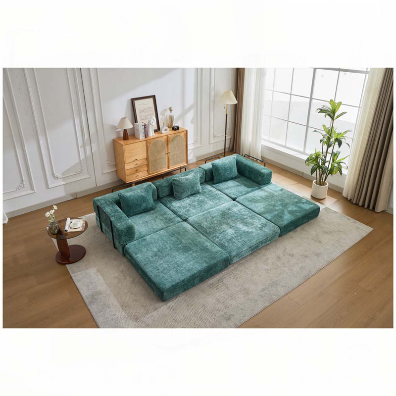 Canapé-lit Chenille, Vert foncé, H 24,8 po x l 118 po x P 39 po