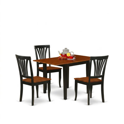 Ensemble de salle à manger rectangulaire 3 pièces en bois d'hévéa et cerisier noir, avec 2 chaises et rallonges rabattables.