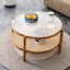 Table à thé simple en bois massif avec couche inférieure tissée et côté rond moderne en verre transparent