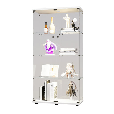 Floor Standing Curio Glass Display Cabinet 4 Shelves With LED Lights And 2 Door, Glass Display Case, 64.7"*31.7"*14.3"