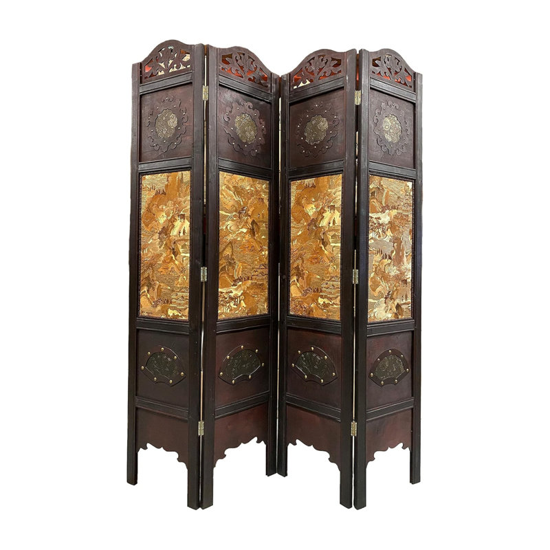 Paravent rétro de style chinois, Or/brun, 4