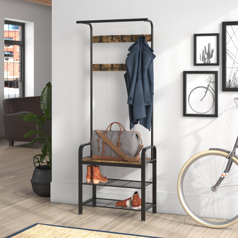 Arbre d'entrée Daijon avec banc et rangement pour chaussures, Brun rustique