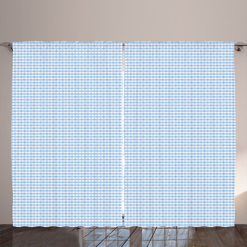 Rustic curtain, gingham with hearts, pale blue and white