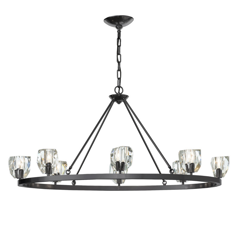 Gatsby 8 - Light Unique Wagon Wheel Chandelier with Crystal Accents, Black