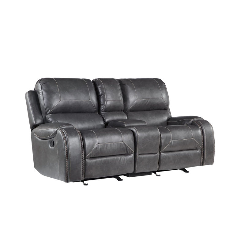 Manual Recliner + Rocking Loveseat With Console + Usb + 1 Outlet, Izaia Gray Faux Leather