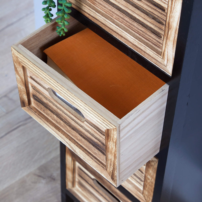 Ribal Fully Assembled 4 Drawer Solid Wood Frame Chest Storage Unit - Black and Oak