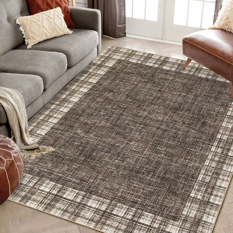Modern Rugs for Bedroom Bordered Rug Washable RugNon-Slip Carpet Foldable Accent Rug for Bathroom Bedroom Entryway, Brown