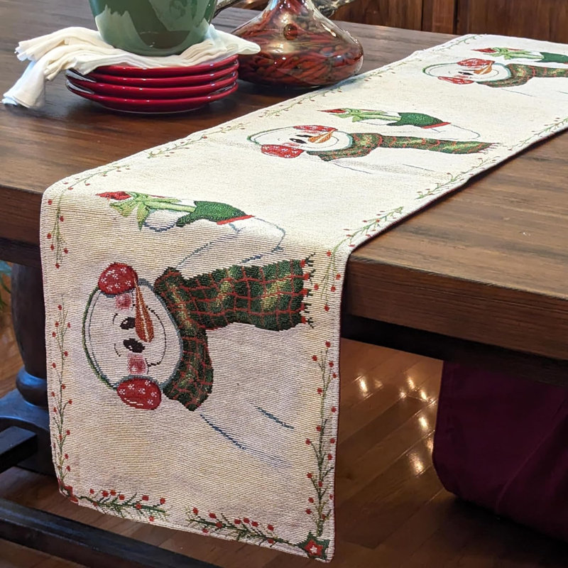Scruggs Geometric Cotton Blend Christmas Table Runner, 13" W x 90" L