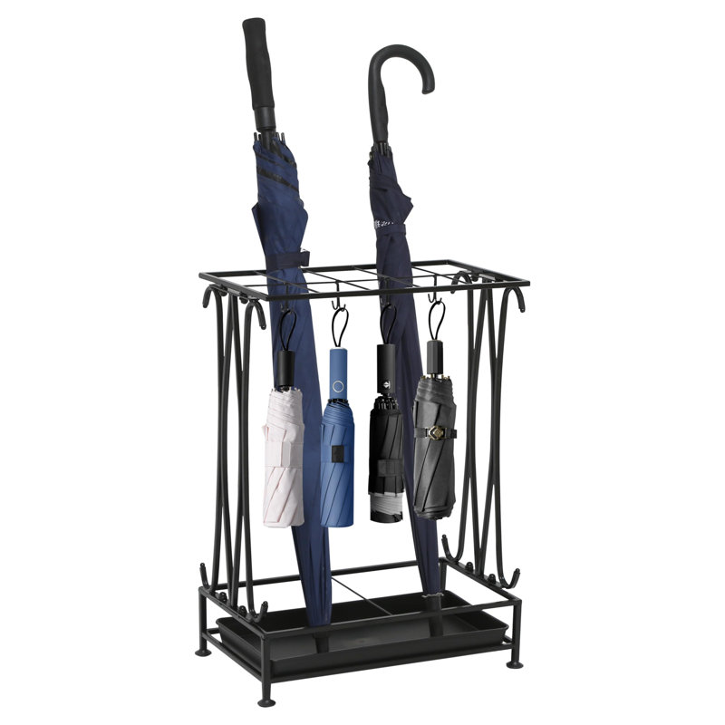 Black Metal Indoor/Outdoor Umbrella Stand with Removable Drip Tray