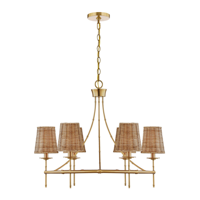 Lustre 6 lumières en laiton chaleureux Ashbury