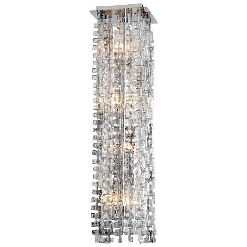 Athropolis Contemporary Chrome Glass Large Pendant, 9.75" W x 42" H