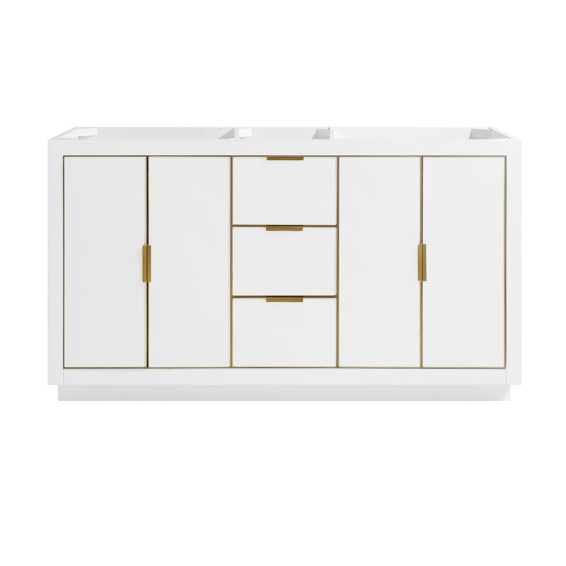 Austen 60'' W Double Bathroom Vanity Base, White/Matte Gold