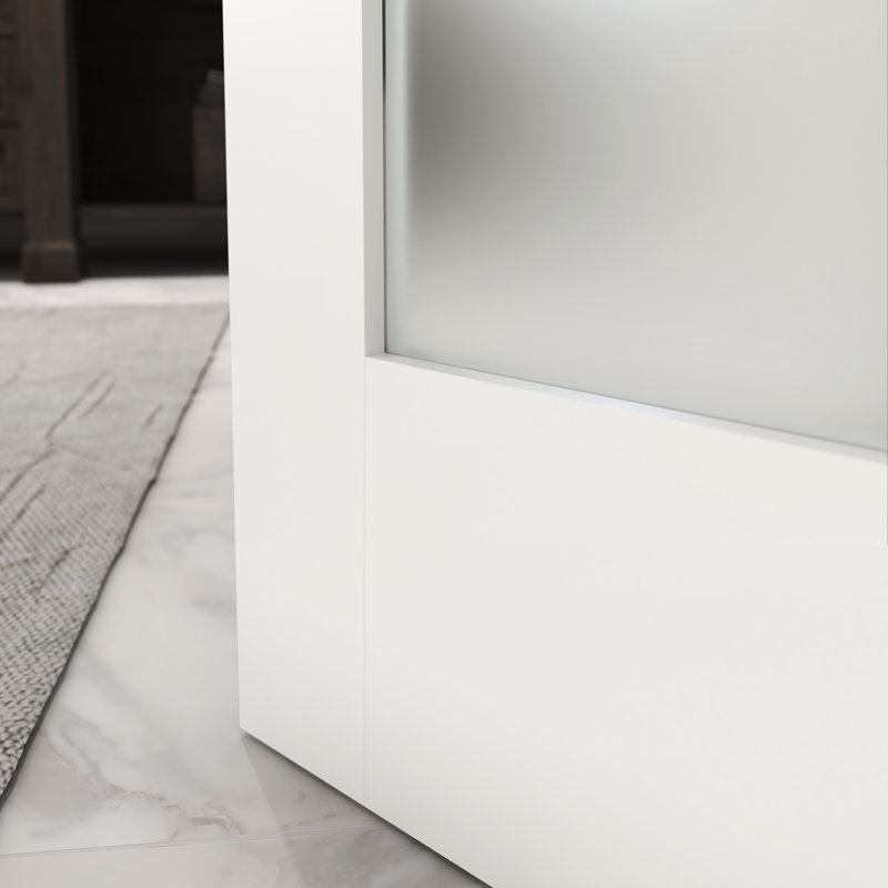 24" x 80" White Primed Pine Door with Frosted Glass Panels