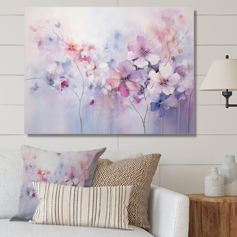 «Purple Dreamy Florals I - Abstract Botanicals», art mural encadré, Toile tendue, H 24 po x l 32 po x P 1 po
