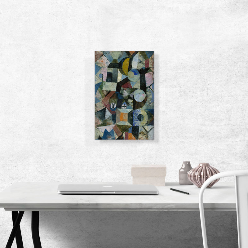 "Composition avec la demi-lune jaune et le Y1918" par Paul Klee - reproduction d'art sur toile tendue, Aucun mat