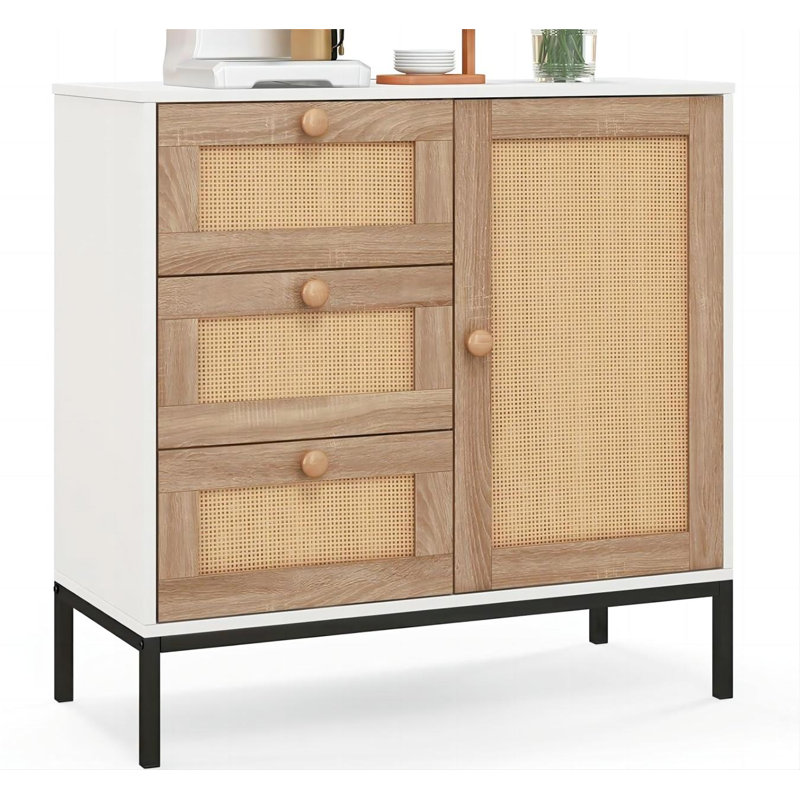 Buffet en rotin avec 3 tiroirs et 1 armoire d'appoint 1 porte