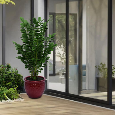 De 3 pots de fleurs en céramique rouge pour différents décors, style contemporain avec finition brillante, toutes saisons, croissance de racines avec drainage intégré, l 15,08 po l H 13,22 po, jardinière 47,75 lb, jardin ou