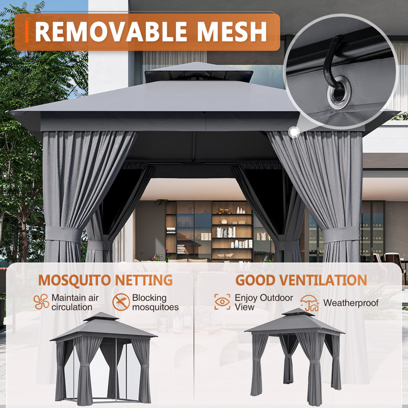 Outdoor Gazebo With Double Roof, Patio Canopy With Mosquito Netting And Curtains, Suitable For Patios, Lawn And Backyard