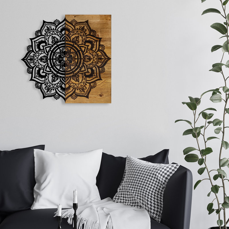Elegant Decorative Wooden Wall Accessory, Walnut & Black, 23.2 x 1.2 x 22.8 inches | 100% Real Wood & Metal (Thickness: 0.6 in & 0.06 in) | Unique Design for Home Décor, Stylish & Versatile Accent Piece