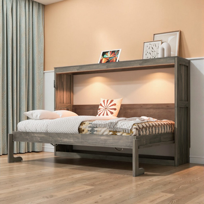 Lit escamotable simple avec lumière DEL - armoire-lit pliable peu encombrante (capacité de 400 lb), Brown