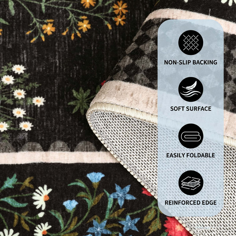 Tapis lavable à la machine Whimsical, Noir, 5 x 7 pi