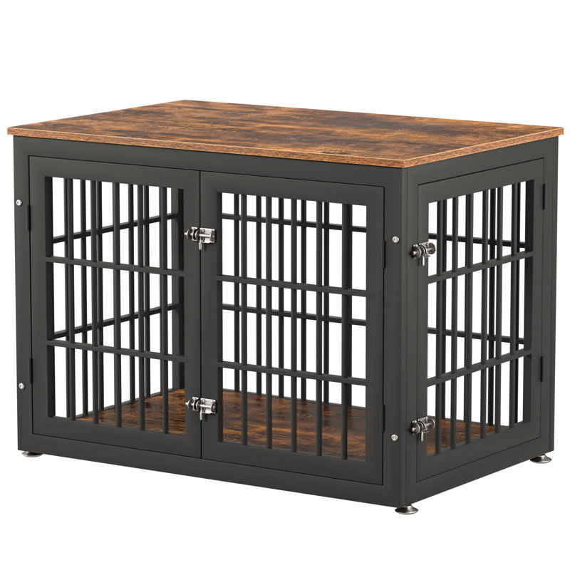 38 Inch Heavy Duty Dog Crate Furniture, Decorative Pet House End Table, Wooden Cage Kennel Furniture Indoor, Black/Brown