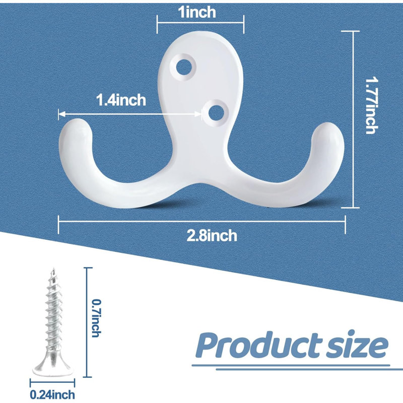 Paquet de 10 crochets muraux pour suspendre, crochet en métal robuste à double branches pour salon, salle de bain, cuisine, chambre à coucher pour manteau, sac, écharpe, serviette, chapeau, clé, tasse (blanc)