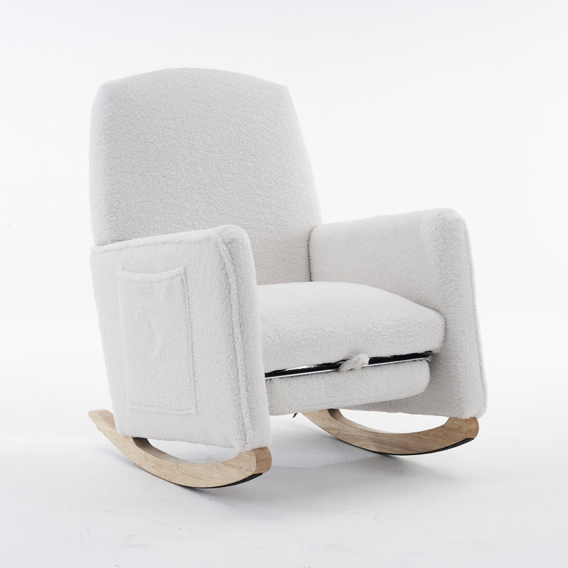 Chaise berçante en tissu avec repose-pieds Teddy, Ivoire ivoire