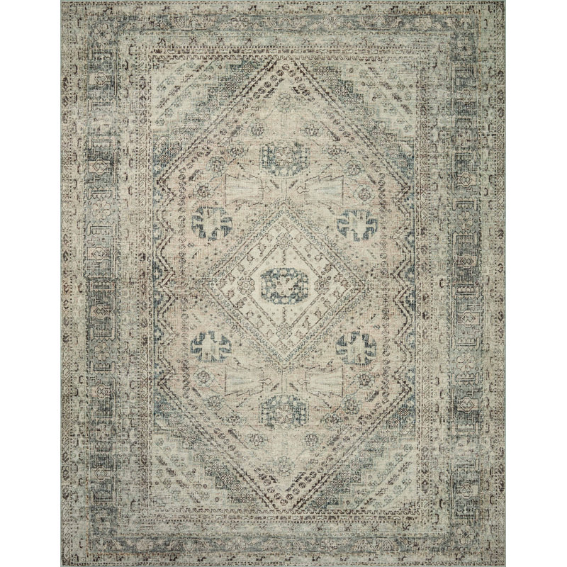 Sinclair Natural Sage 5' x 7' Washable Synthetic Area Rug