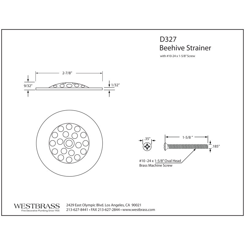 2-7/8" Beehive Style Bathtub Strainer Drain Cover, Antique Brass