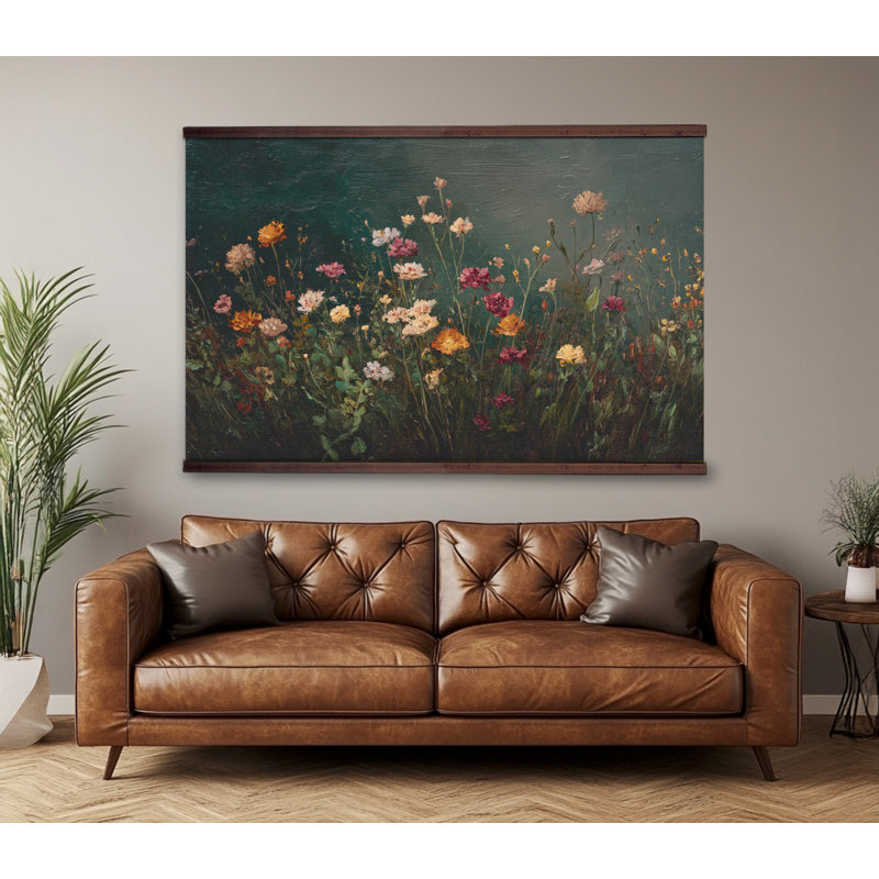 Tapisserie d'art mural Moody Wildflower Garden, botanique foncé, H 32 po x l 48 po