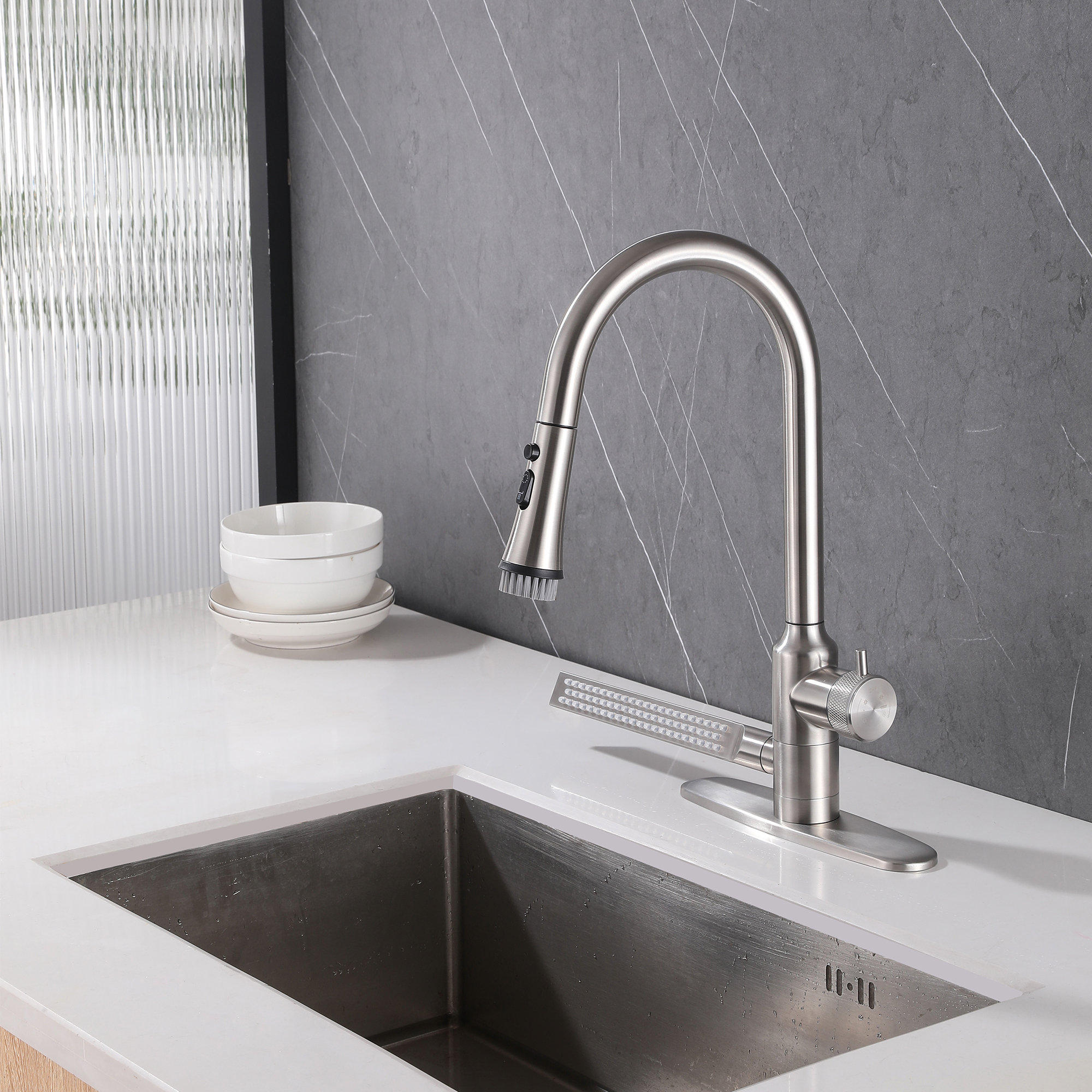 Aimasha The Multi-Functions High-ARC Kitchen Faucet With Clear Function ...