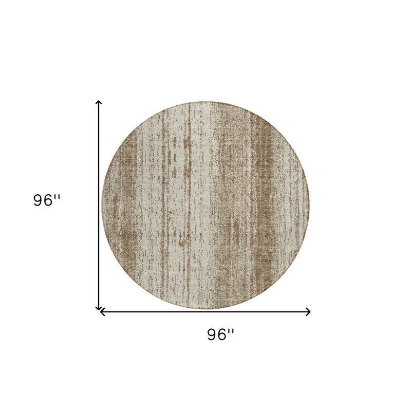 Tapis intérieur lavable rayé rond 8 pi brun et ivoire