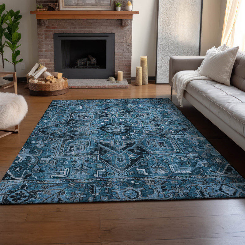 Premium Machine Washable Cerrito AMF570 Blue Rug, Rectangle 8' x 10'