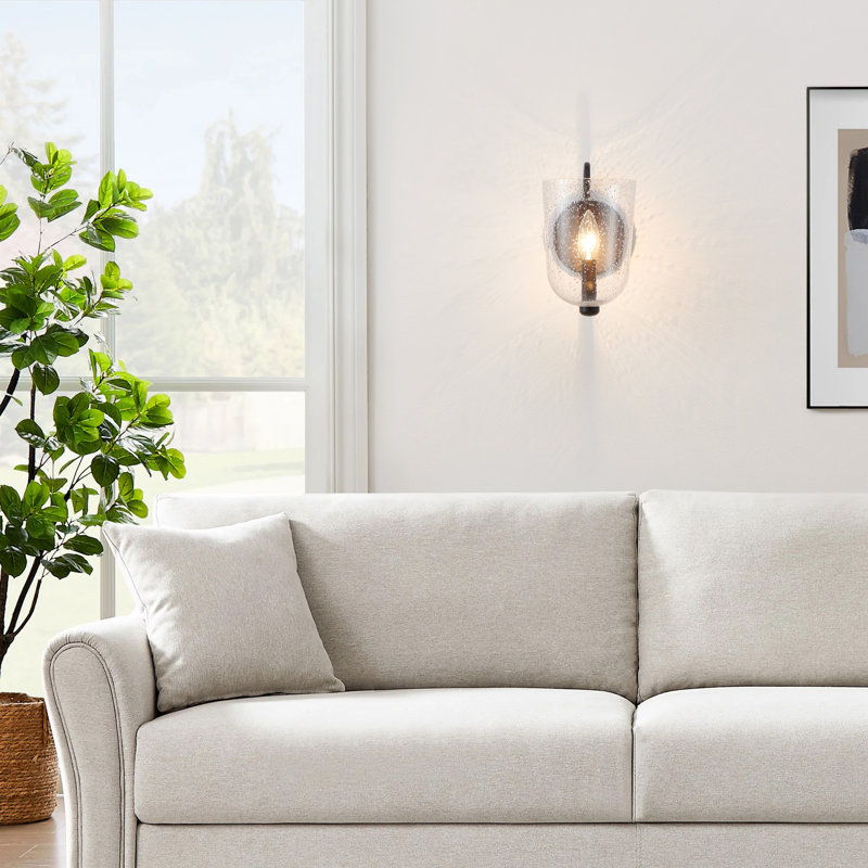 1-light Black Wall Sconce With Seeded Glass Shade
