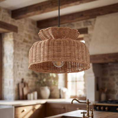 Luminaire suspendu 1 lumière Osier brun miel