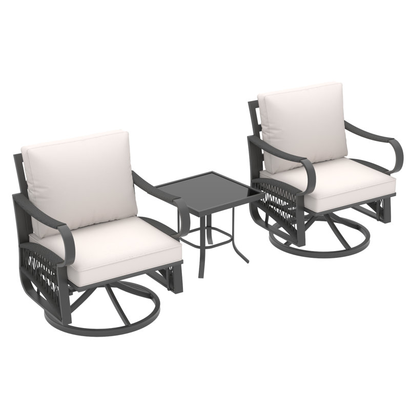 Ensemble de chaises de patio 3 pièces pivotantes avec table d'appoint, ensemble de conversation en métal pour 2 personnes