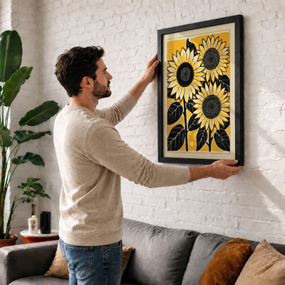 Golden Sunflowers Botanical - Framed Print