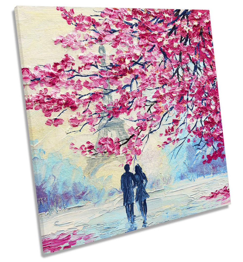 Umbrella Paris Eiffel Tower Blossom - Wrapped Canvas Painting