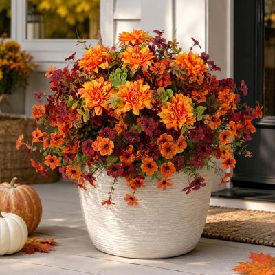 Fleurs de maman artificielles d'automne avec motif en soie résistant aux rayons UV