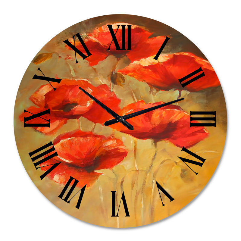 Vintage Blooming Poppies II - Horloge murale traditionnelle, Grand