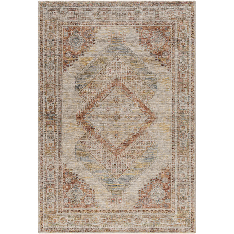 Oriental Machine Woven Polyester Area Rug in Rust/Beige