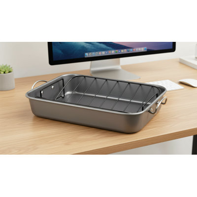Grande plaque de cuisson antiadhésive pour four de 11,2 x 17,7 cm en métal robuste avec support pour rôtir la dinde, le poulet et les légumes.