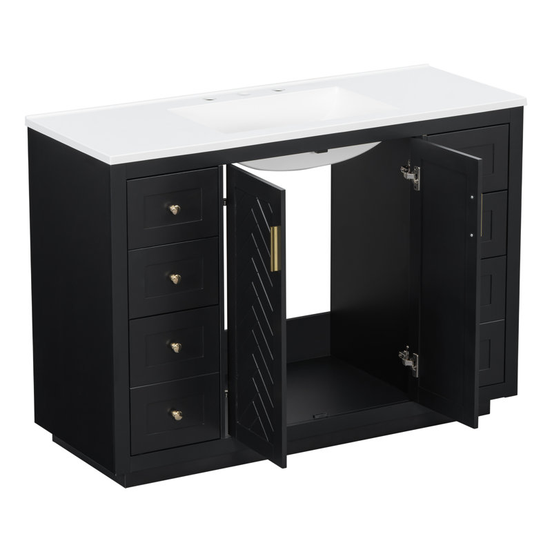 Meubles-lavabos de 10 pouces (incluant le meuble et le lavabo) avec rangement, Black