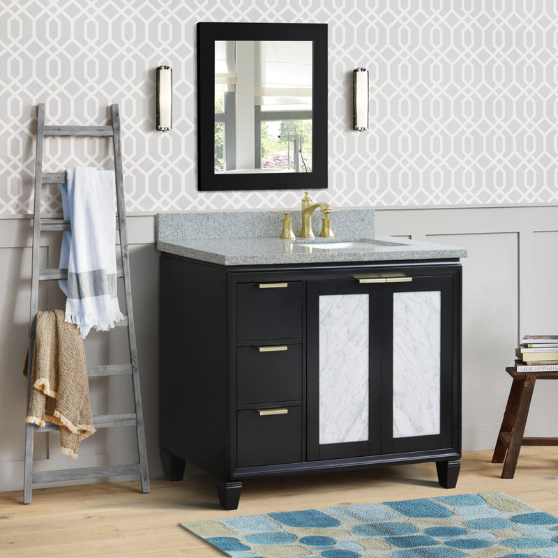 Ensemble de meuble-lavabo simple 43 po avec miroir Schreck, Gris, Noir